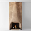 Modern Textured Fireplace Design with Burning Flames and White Wall Background 3d model