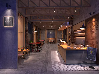 Modern Dessert Shop Interior With Pastry Display Counter And Cozy Seating Area 3d model