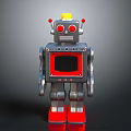 Retro Toy Robot With Yellow Top Red Eyes Black Screen And Red Feet