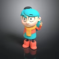 Cartoon Character Design With Blue Hair Black Hat Orange Scarf And Waving Hand