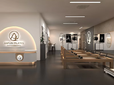 Nirvash Pilates Fitness Studio Modern Interior With Reformer Equipment And Workout Area 3d model