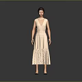 Stylish Female Model In Pink Sleeveless Dress Standing Against Gray Gradient Background