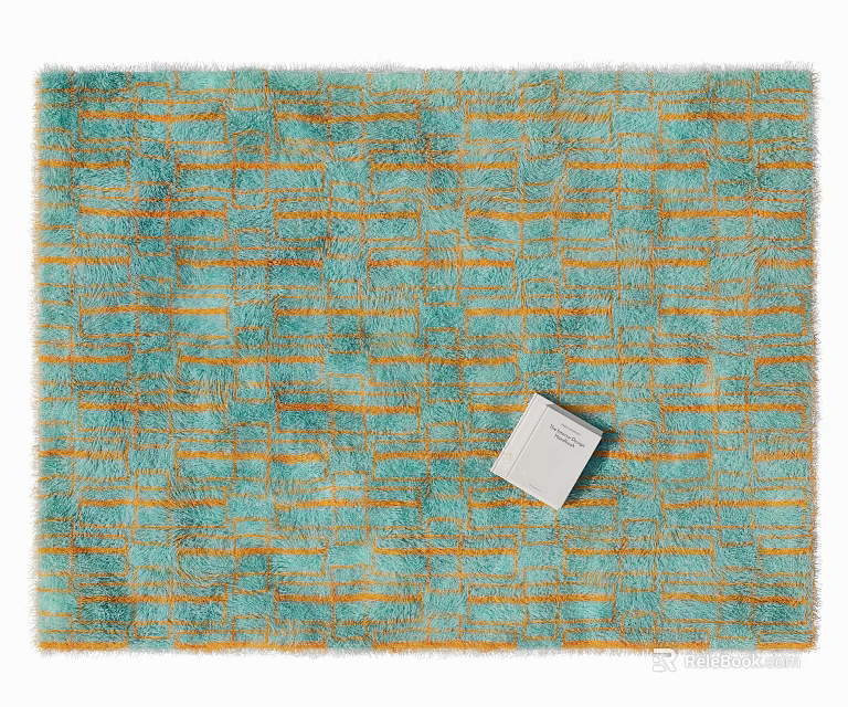 Square Teal and Orange Grid Pattern Fluffy Area Rug for Home Decoration 3d model