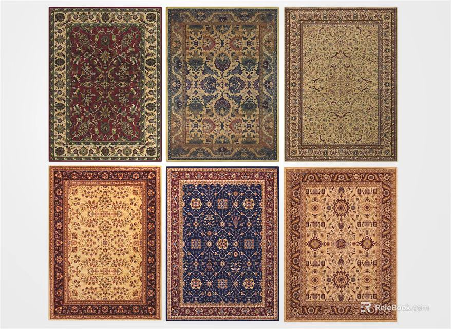 Assorted Square Rugs With Intricate Patterns And Traditional Designs For Home Decor 3d model