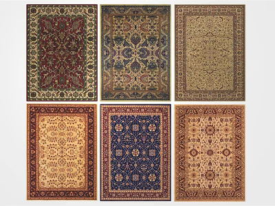 Assorted Square Rugs With Intricate Patterns And Traditional Designs For Home Decor 3d model