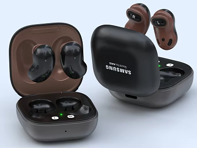 Samsung Open Ear Wireless Earbuds With Black Brown Charging Case And LED Indicators 3d model