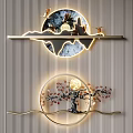 Modern Circular Wall Decor With Illuminated LED Light And Tree Branch Shelf Design 3d model