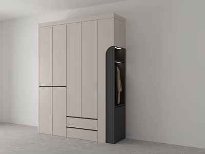 Modern Light Colored Wardrobe Design With Cabinets Drawers And Hanging Storage 3d model
