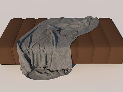 Plush Brown Ottoman With Draped Soft Gray Blanket For Cozy Home 3d model