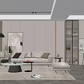 Modern Living Dining Room Interior With Sofa Coffee Table And Wine Cabinet