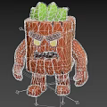 Cartoon Orange Shrub Character Featuring Green Leaves Angry Expression And Limbs