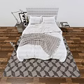 Double Bed With White Sheets Gray Blanket Bedside Tables On Diamond Rug Wooden Floor