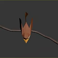 Origami Bird Doll Standing On Branch With Orange Body And Yellow Beak