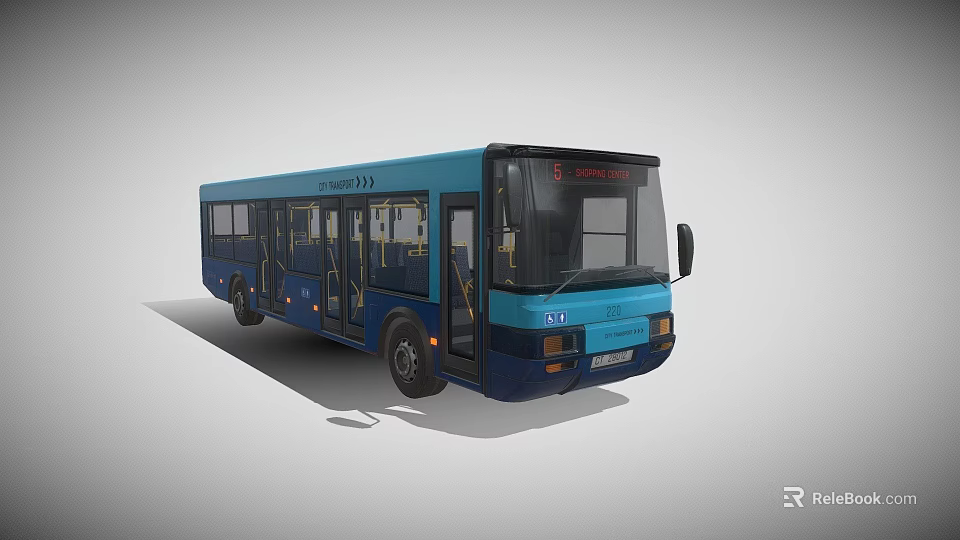 Turquoise and Navy Blue City Bus Exterior With Side Windows And Front Windshield 3d model 