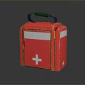 Red First Aid Kit With White Cross Symbol And Portable Handle Design
