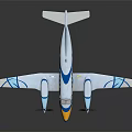Blue And Yellow Small Propeller Aircraft Model With Streamlined Design And Reflective Surface