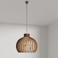 Natural Style Wooden Chandelier With Bamboo Strips And Round Spherical Design