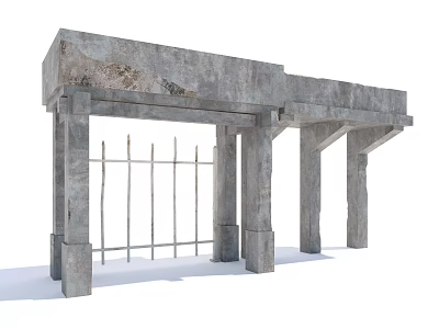 Reinforced Structural Concrete Architectural Components with Industrial Support Beams and Columns 3d model