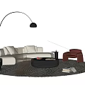 Light Sofa and Round Coffee Table Set with Black Floor Lamp Brown Armchair Geometric Rug