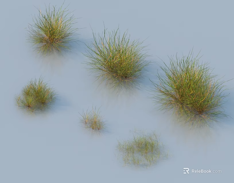 Green Grass Clumps in Various Sizes and Shapes on Light Blue Background 3d model 