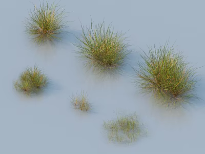 Green Grass Clumps in Various Sizes and Shapes on Light Blue Background 3d model