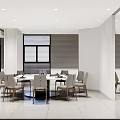 Modern Private Dining Room With Round Tables Beige Chairs Tableware And Large Windows 3d model