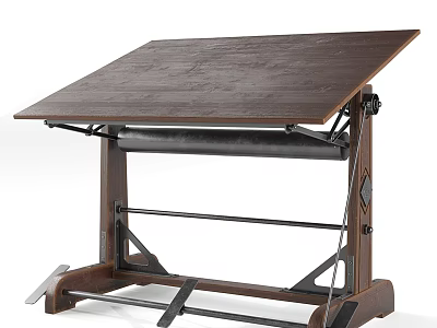 Sturdy Wooden Drafting Table With Metal Brackets And Adjustable Top Surface 3d model