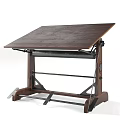 Sturdy Wooden Drafting Table With Metal Brackets And Adjustable Top Surface 3d model