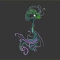 Abstract Green Purple Blue Creature With Twisted Flowing Lines And Dark Gradient Background Reflection