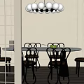 Modern Dining Table Set With Round Tabletop Black Chairs And White Globe Chandelier 3d model