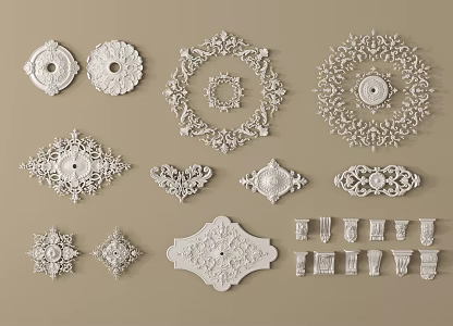 French carved corner flower lamp panel plaster components 3d model