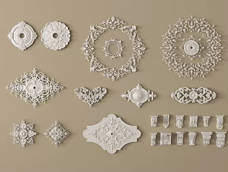 French carved corner flower lamp panel plaster components 3d model