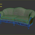 Light Gray Fabric Two Seater Sofa With Red Carved Wooden Frame And Legs