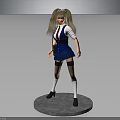 Female Character Model Wearing Blue Uniform White Shirt Red Tie And Pigtails On Gray Base