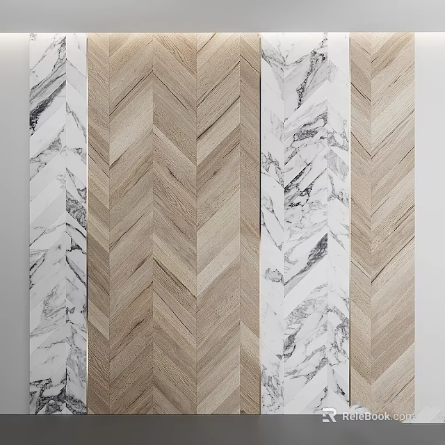 Marble And Herringbone Wood Wall Materials With Natural Textures And Patterns 3d model
