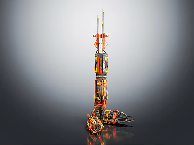 Smart Machine Orange And Black Tall Complex Mechanical Structure With Detailed Components 3d model