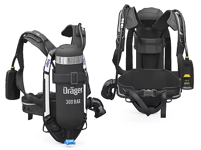 Firefighting Breathing Apparatus Drager 300 BA with Harness Structure and Cylinder 3d model