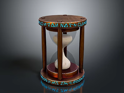 Vintage Wooden Hourglass With Glass Sand Container And Decorative Inscriptions 3d model