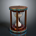 Vintage Wooden Hourglass With Glass Sand Container And Decorative Inscriptions