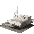 Modern Double Bed With Soft Bedding Side Tables Hanging Lamp And Decorative Rug