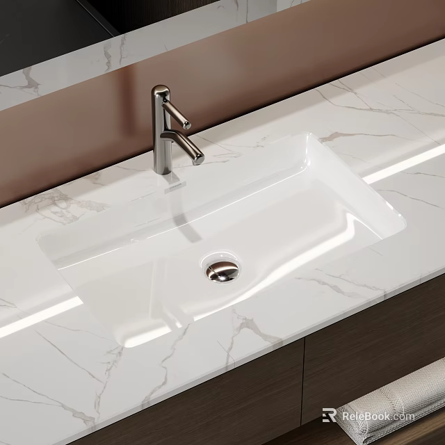 Modern Bathroom Interior With Sleek White Washbasin Chrome Faucet Marble Countertop 3d model 