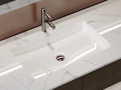 Modern Bathroom Interior With Sleek White Washbasin Chrome Faucet Marble Countertop 3d model