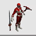 Red And White Armored Game Movie Character Holding Sword And Red Weapon