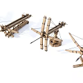 Ancient Wooden Ballista Weapons Featuring Intricate Mechanical Structures And Design Details