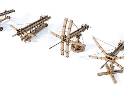 Ancient Wooden Ballista Weapons Featuring Intricate Mechanical Structures And Design Details 3d model