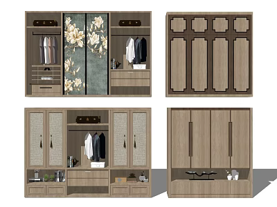 Various Modern Wooden Wardrobe Designs With Storage Drawers Hanging Areas And Shelves 3d model