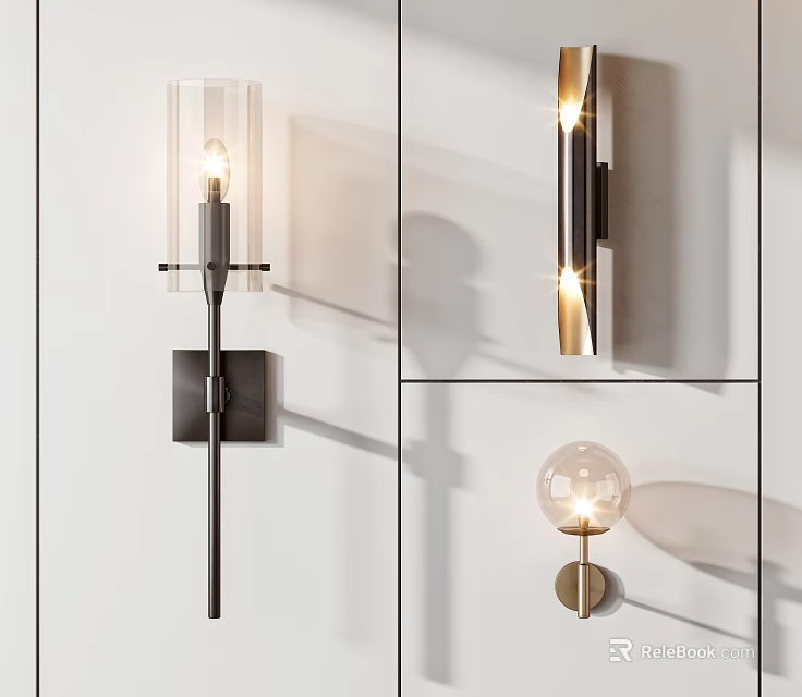 Modern Decorative Wall Lamps With Metal Brackets And Glass Shades Illuminated 3d model 