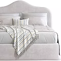 Modern Bedroom Bed Interior Design With Upholstered Headboard Pillows And Linen Blankets