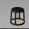 Round Wooden Stool Featuring Black Padded Seat And Modern Minimalist Design