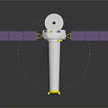Modern Space Satellite With Purple Solar Panels And Circular Antenna Structure